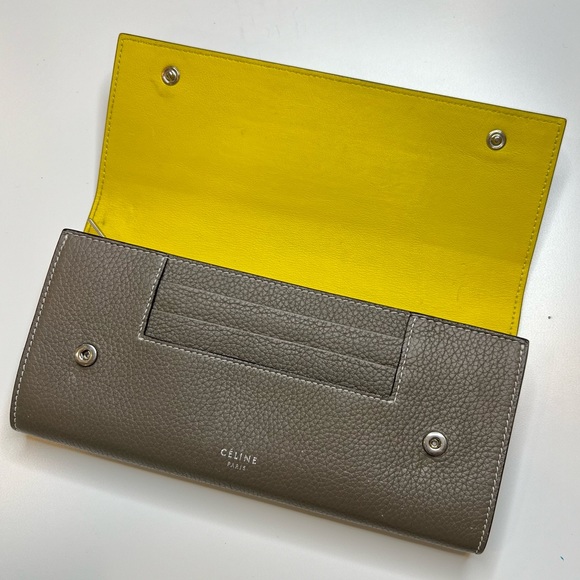 CELINE Calfskin Leather SOURIS Yellow Large Flap Multifunction Long Wallet - Picture 2 of 16